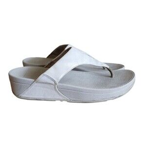 Fitflop Women's Shoes Lulu Cream Shimmer Size 8 Toe Thong Sandals Comfort